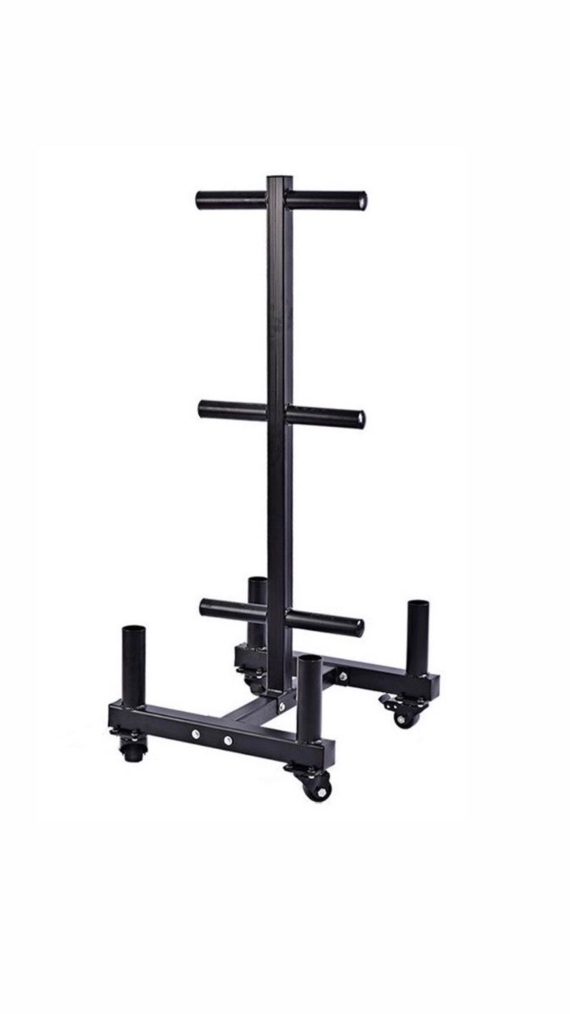 Rack para barras y discos con ruedas.